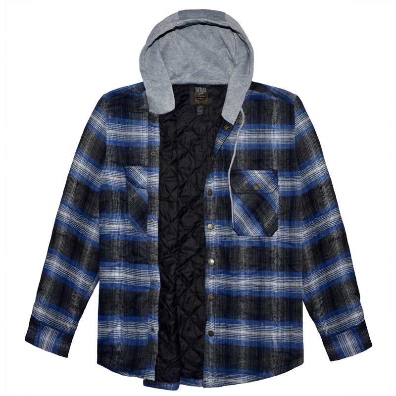 Men's CVC Flannel Quilted Jacket w/ Hood