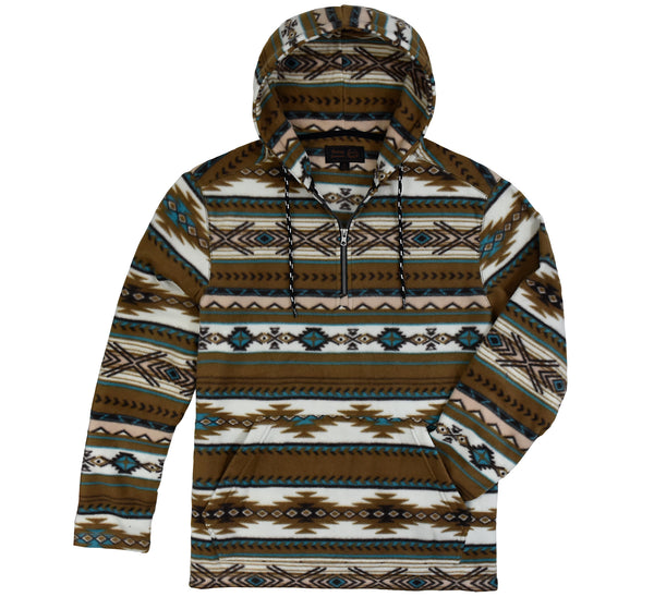 Men's 1/4 Zip Pullover Aztec Hooded Fleece