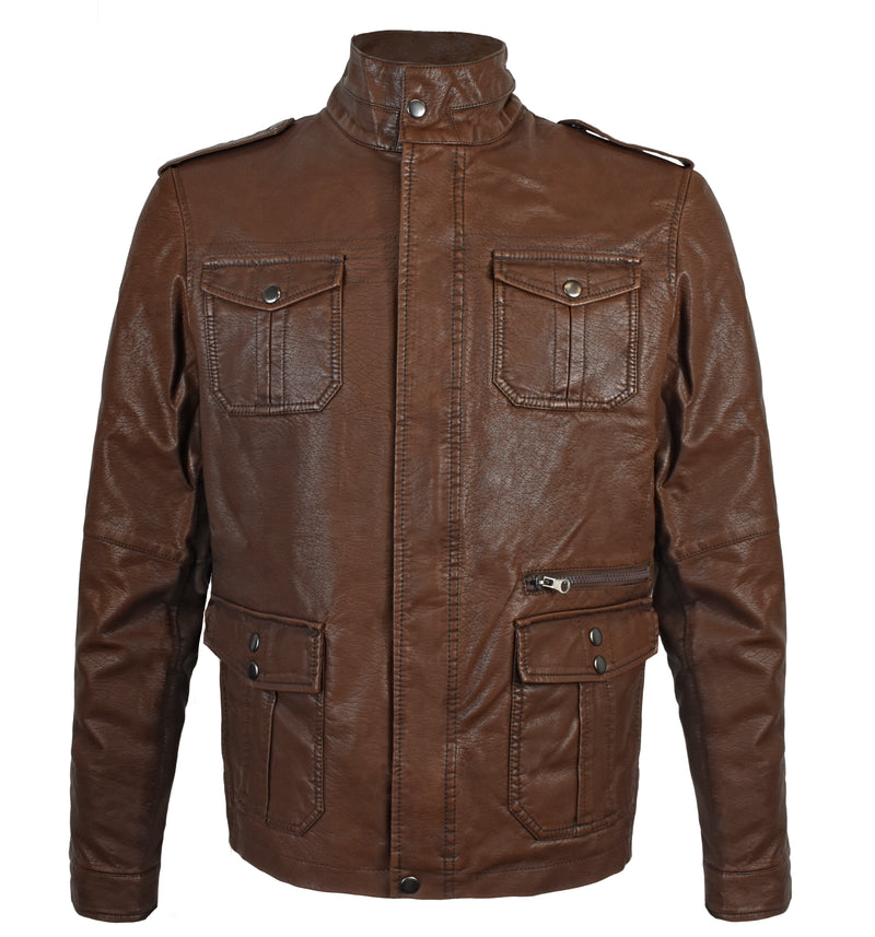 Men's Brown PU Leather Jacket