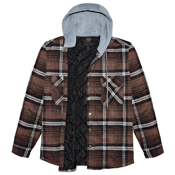 Men's CVC Flannel Quilted Jacket w/ Hood