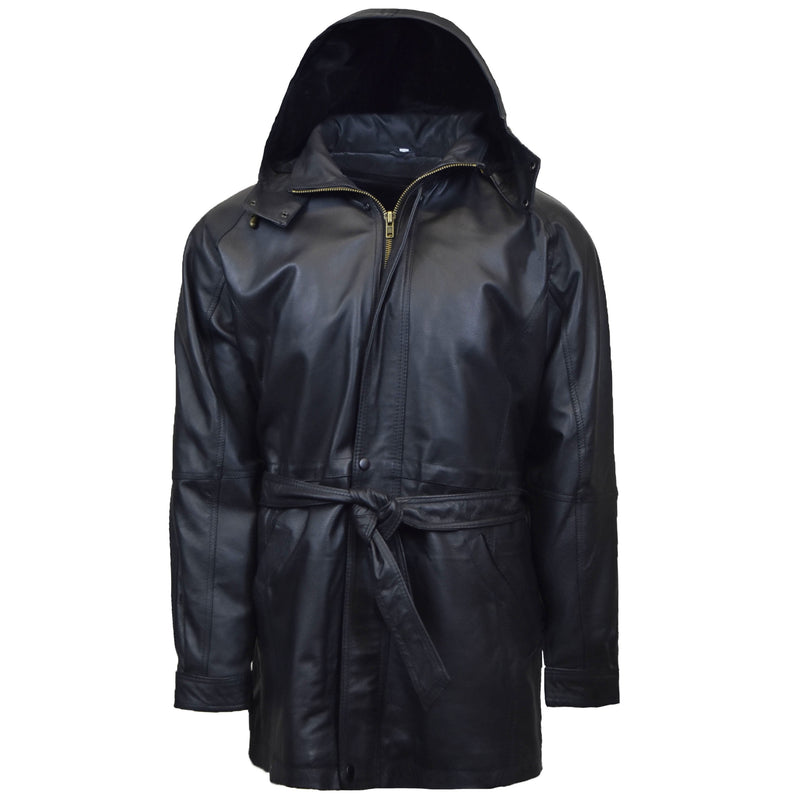 Men's 3/4 Length Hooded Leather Parka