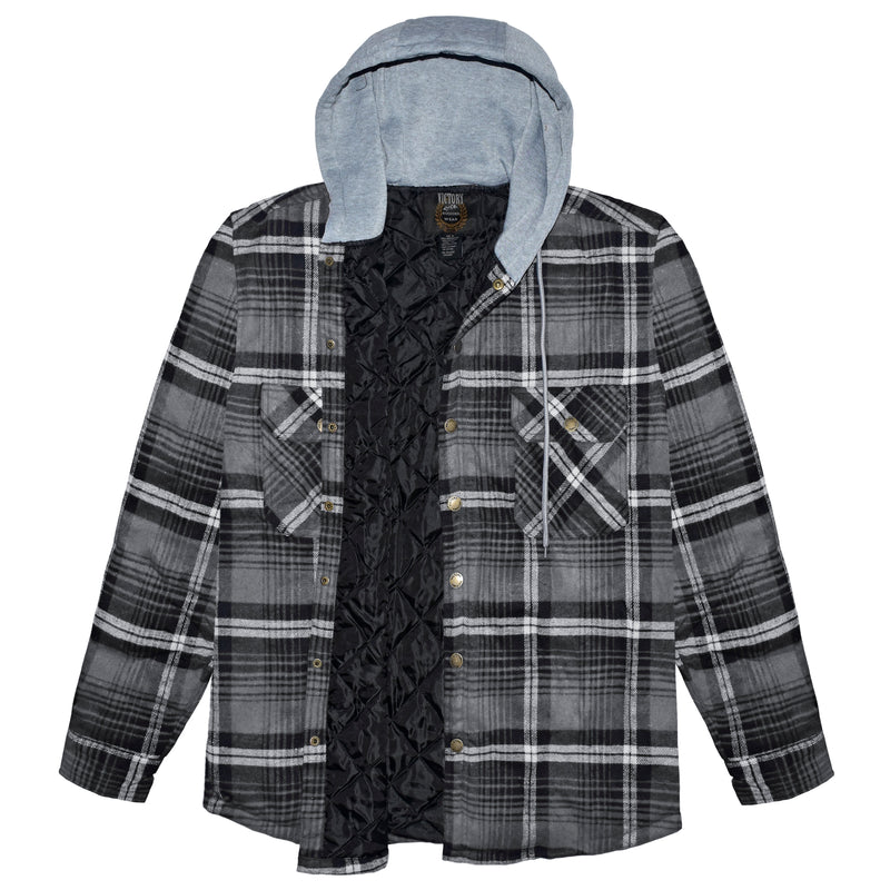 Men's CVC Flannel Quilted Jacket w/ Hood