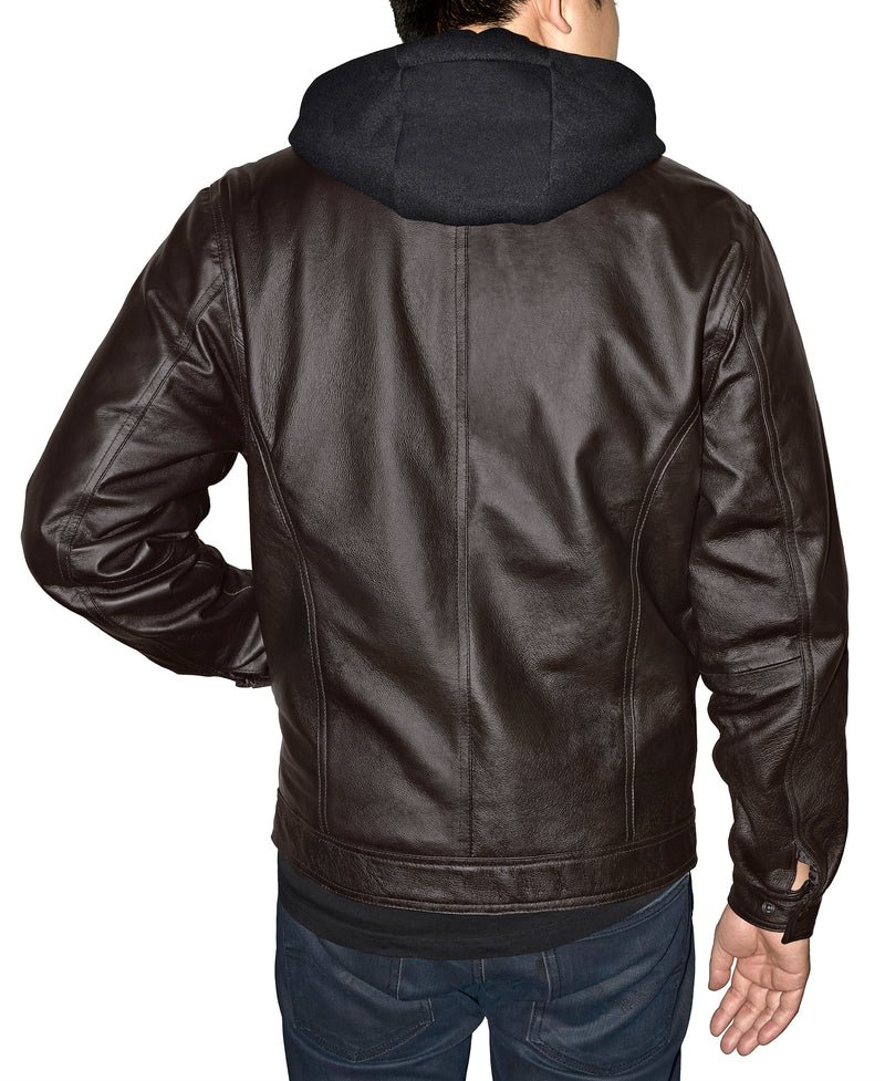 Men's Leather Racing Jacket w/ Hood